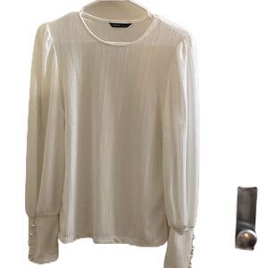 Shein NWOT sheer ivory top with button detail on wrists